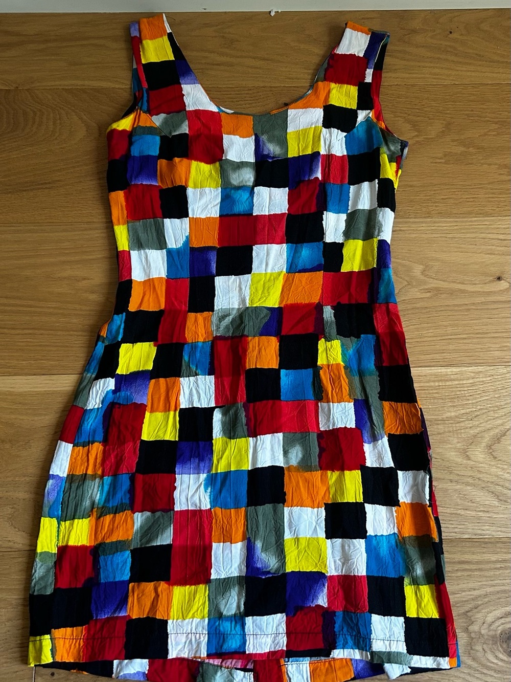 Colorblock Square Print Sleeveless Dress